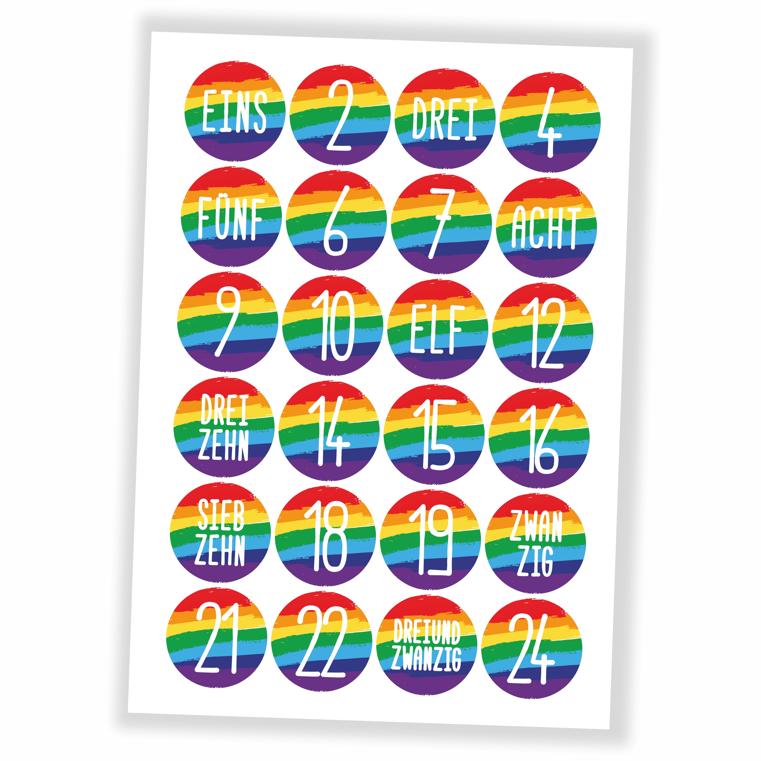 Adventskalender Regenbogen - Aufkleber & Tüten zum selbst Befüllen nur Sticker