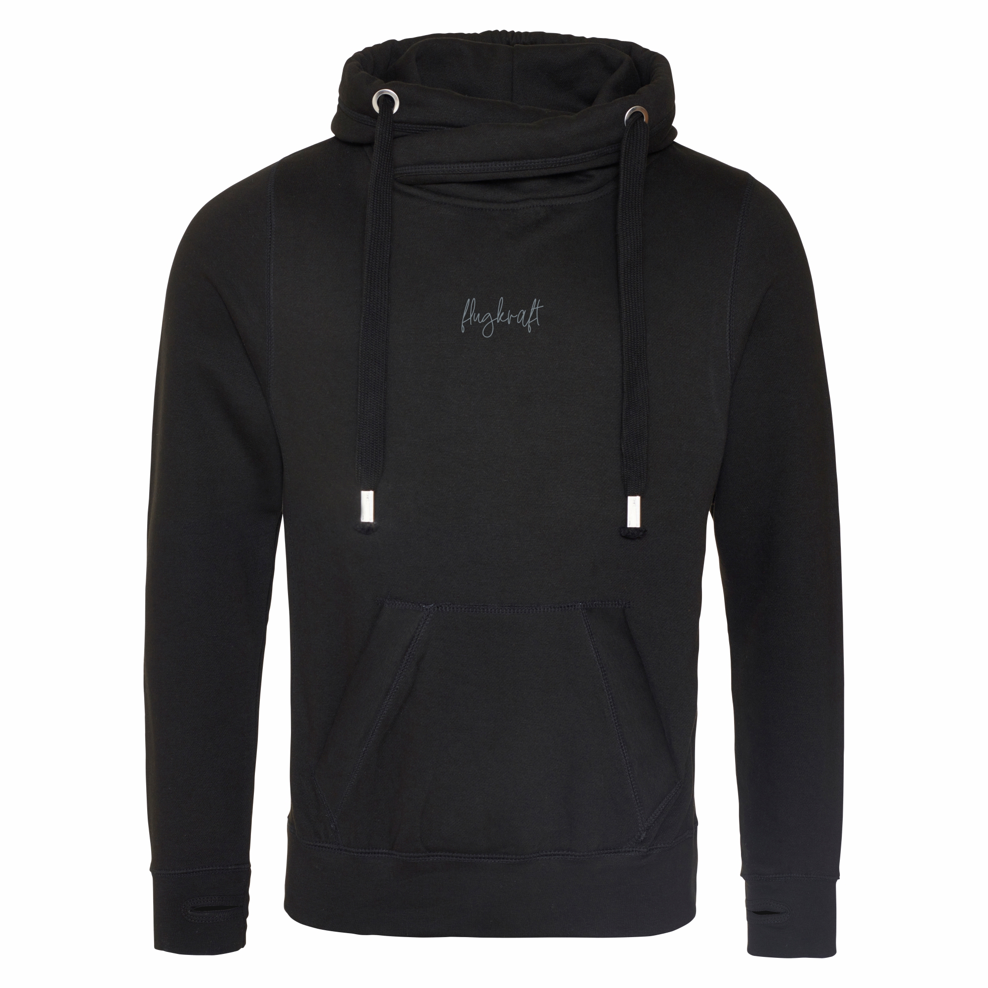 Unisex Cross Neck Hoodie - Flugkraft Schriftzug schwarz XL