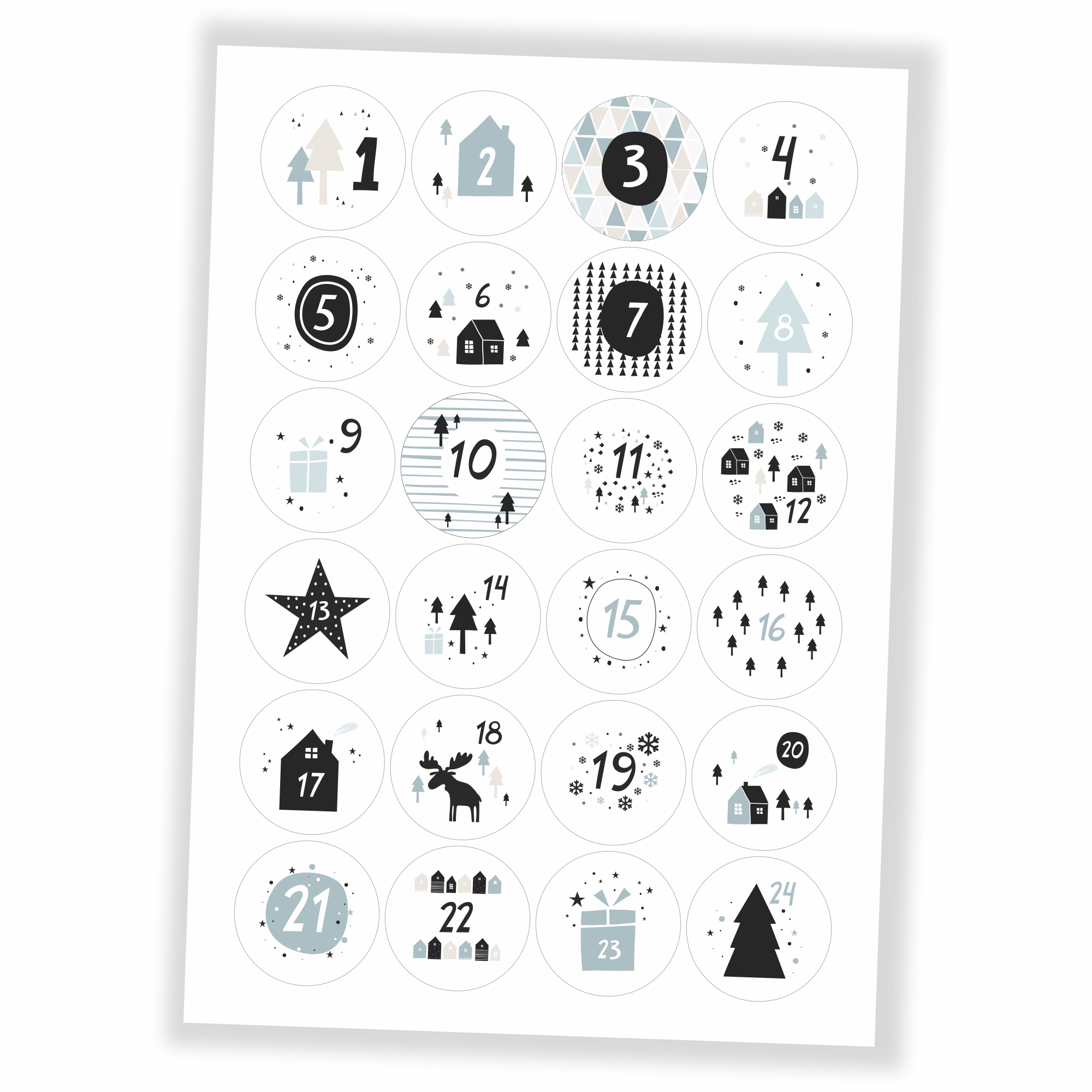 Adventskalender schwarz/weiß  - Aufkleber
