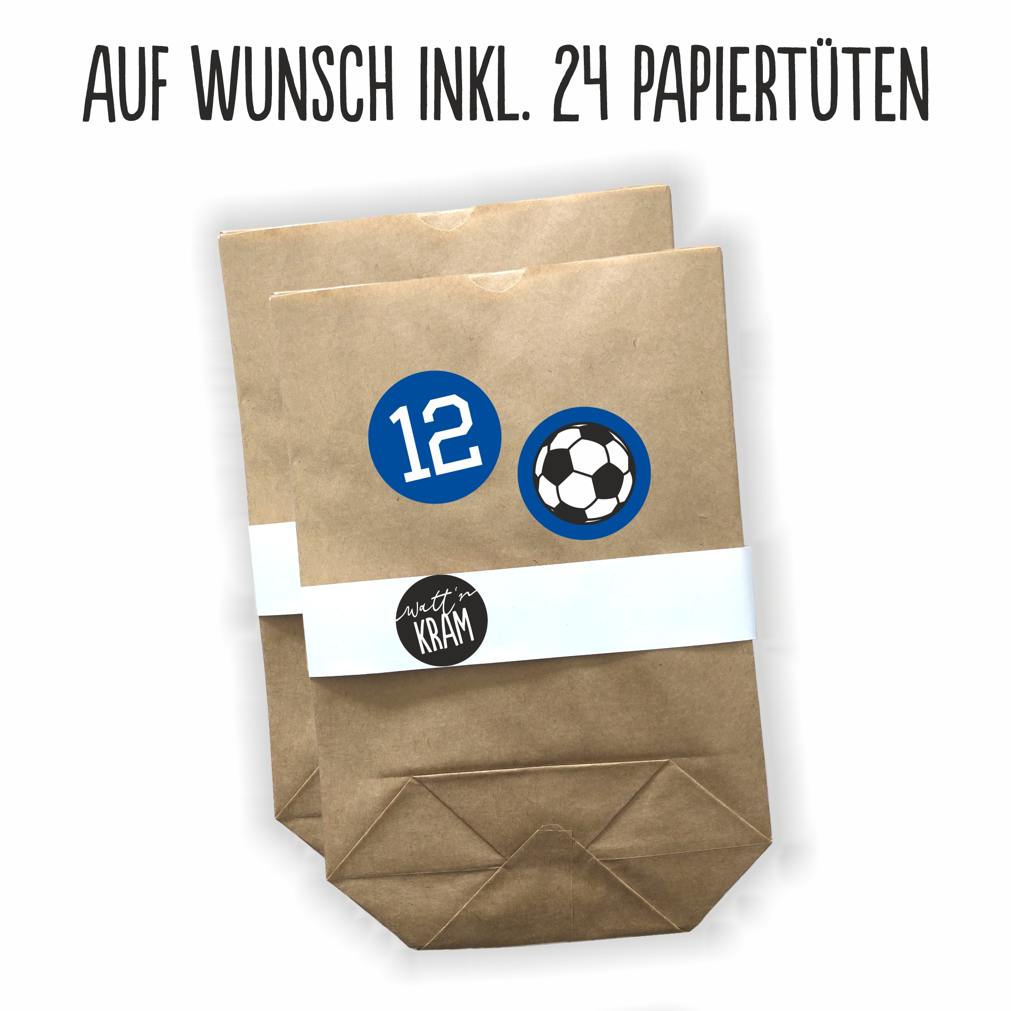 Adventskalender Aufkleber Fußball - 48 Sticker mit 24 Tüten zum selbst Befüllen - blau/weiss