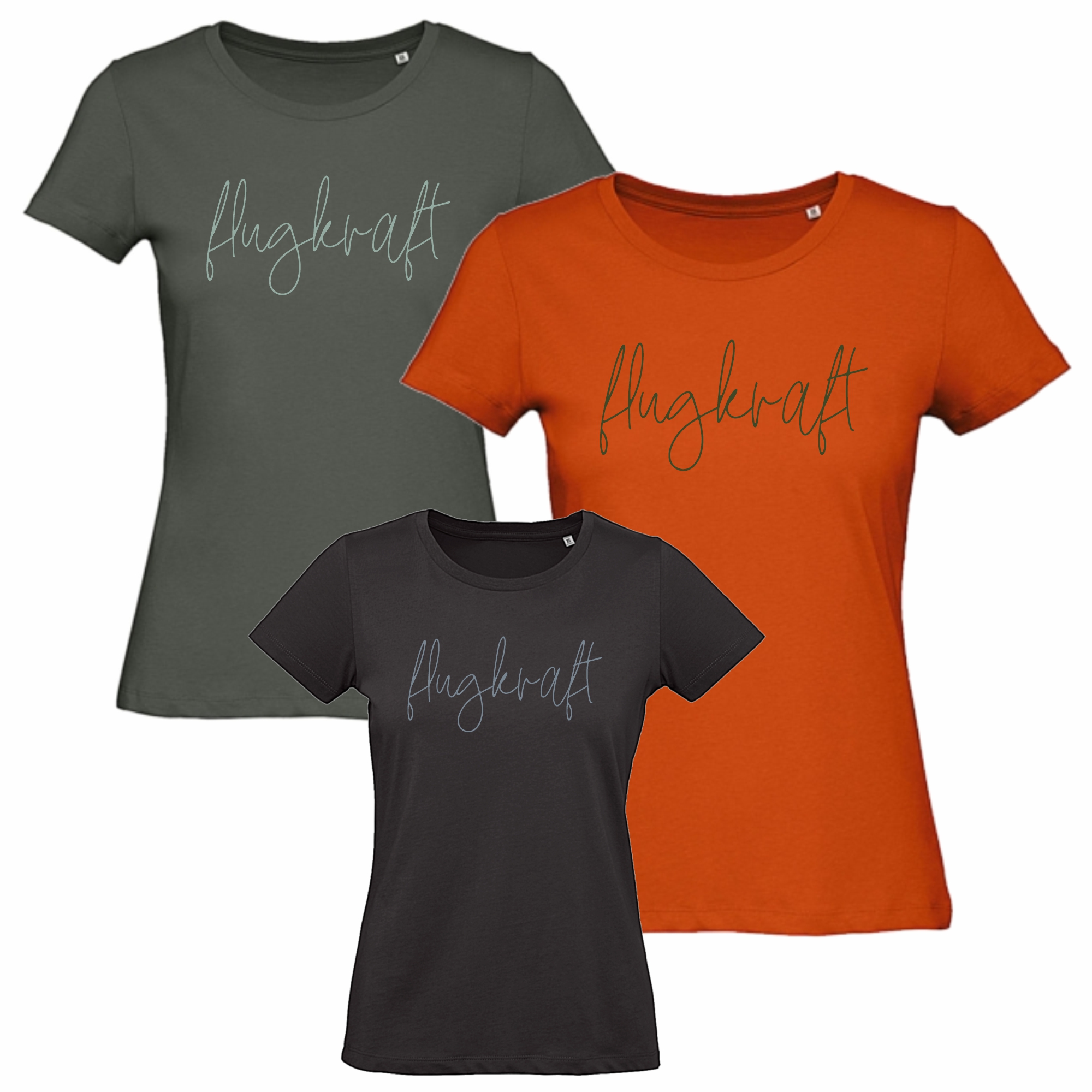 Damen T-Shirt - Flugkraft Schriftzug khaki 2XL