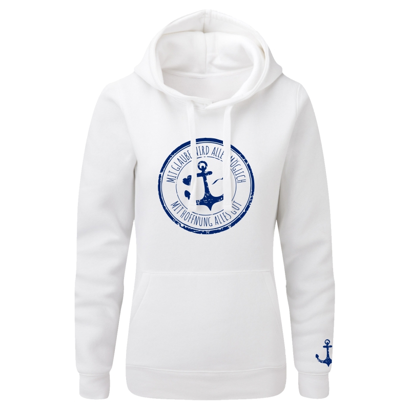 Damen Hoodie - Anker weiß XL
