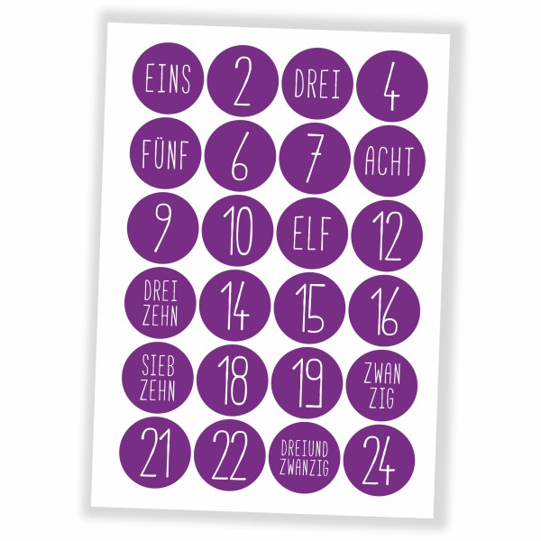 Adventskalender lila - Aufkleber & Tüten zum selbst Befüllen