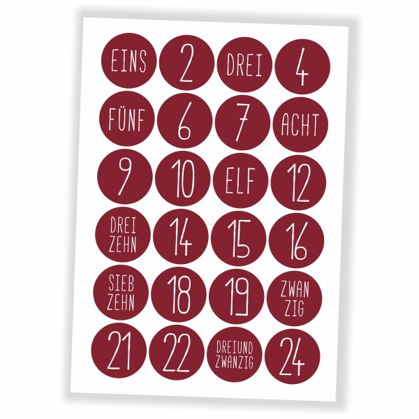 Adventskalender weinrot - Aufkleber & Tüten zum selbst Befüllen