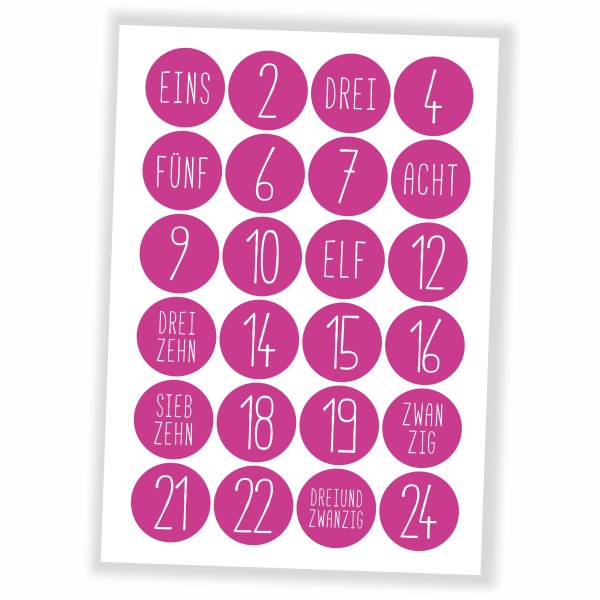 Adventskalender pink - Aufkleber & Tüten zum selbst Befüllen