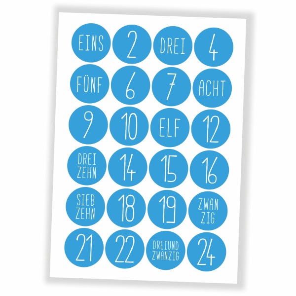 Adventskalender hellblau - Aufkleber & Tüten zum selbst Befüllen