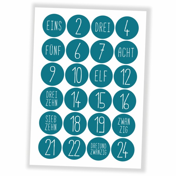 Adventskalender petrol - Aufkleber & Tüten zum selbst Befüllen