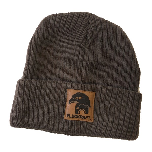 Beanie - Flugkraft Logo braun (Lederpatch)